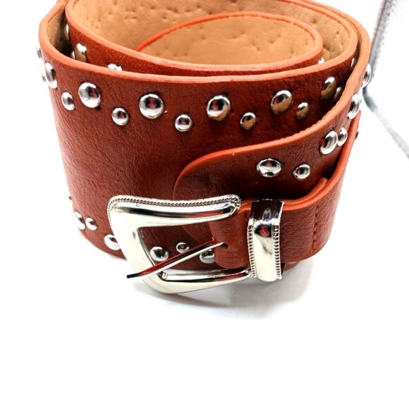 Western Womens Brown Wide Leather Studded Belt New Waist Size 27 To 33 - Picture 4 of 10